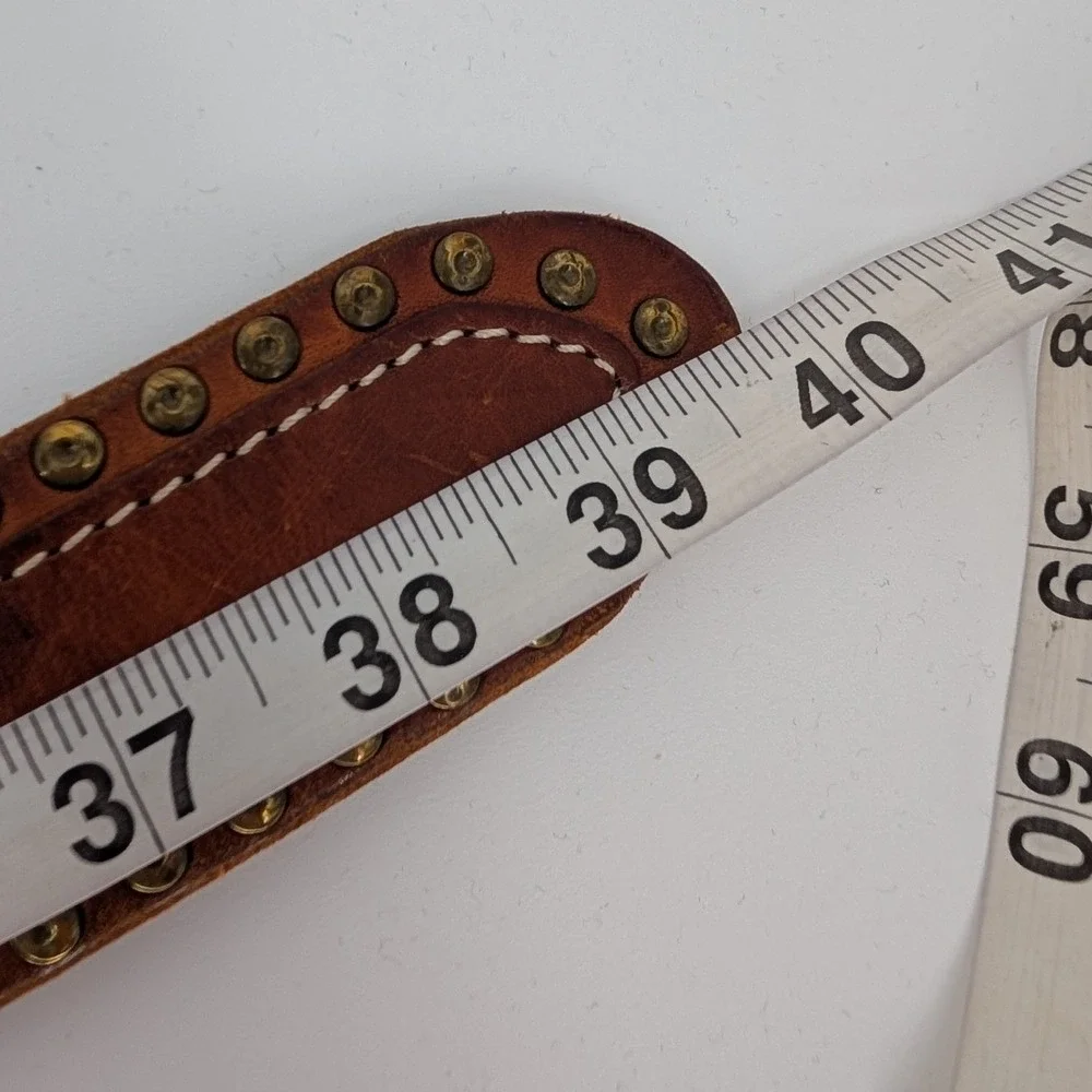 Lucky Brand Studded Leather Belt Womens 32 Brown Western Brass Buckle Boho Indie
